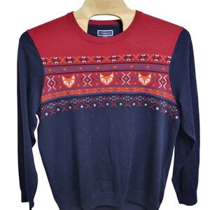 Club Room Men's Merino Wool Blend Sweater XXL Navy Red Fox Fair Isle Lightweight